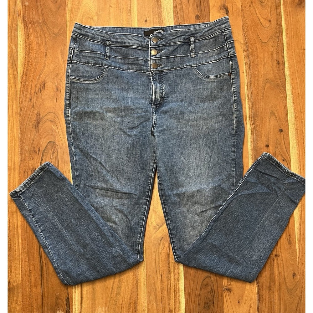 Refuge Womens High Waisted Skinny Jeans Blue Triple Button Fly Size 16
